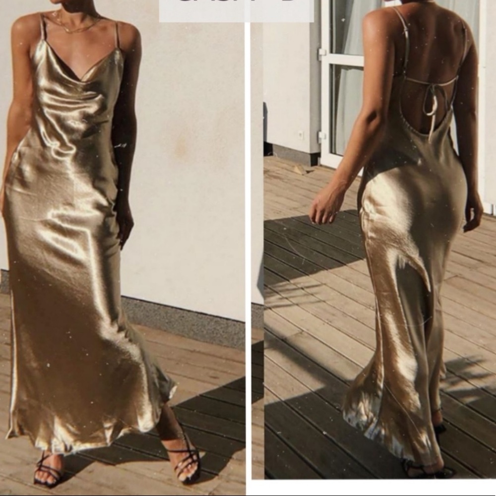 Champagne satin slip dress